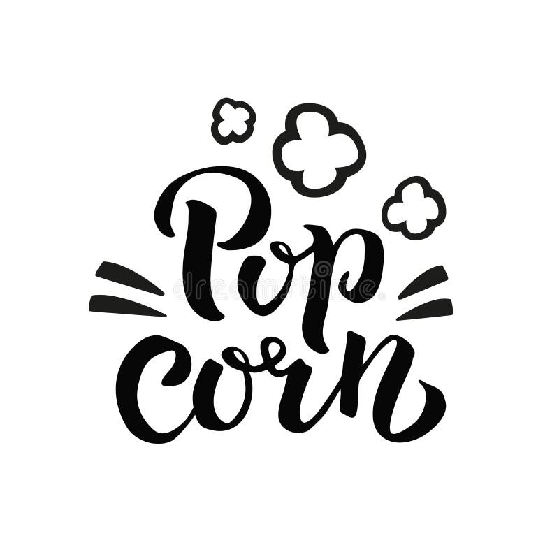 Etiqueta del texto de las palomitas con hacer estallar Muestra exhausta de la tipografía de la pluma del cepillo de la mano Logot ilustración del vector Etiqueta del texto de las palomitas con hacer estallar Muestra exhausta de la tipografía de la pluma del cepillo de la mano Logot ilustración del vector