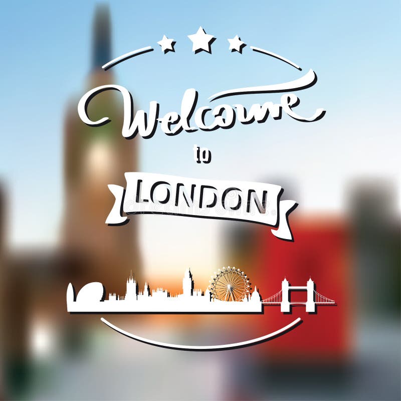 Etiqueta del turismo con el horizonte, recepción del texto a Londres stock de ilustración Etiqueta del turismo con el horizonte, recepción del texto a Londres stock de ilustración