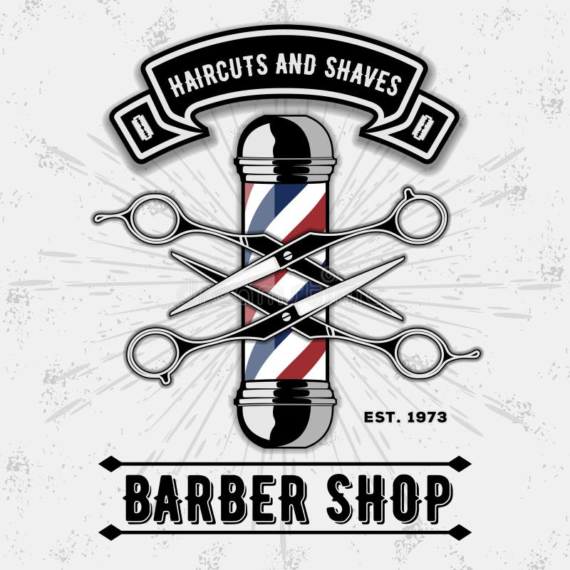 Etiqueta, insignia, o emblema del vintage del vector de la peluquería de caballeros en fondo gris libre illustration Etiqueta, insignia, o emblema del vintage del vector de la peluquería de caballeros en fondo gris libre illustration