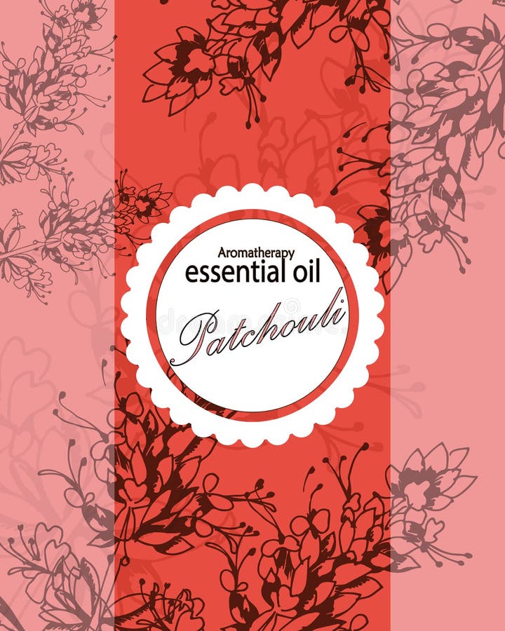 Etiqueta para el aceite esencial del pachulí stock de ilustración Etiqueta para el aceite esencial del pachulí stock de ilustración