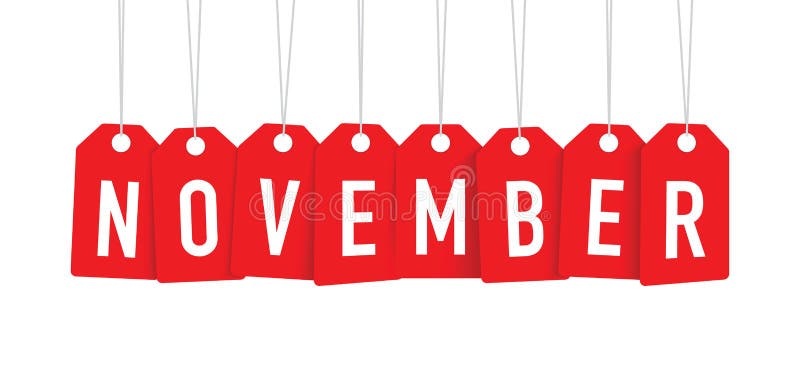 Etiqueta roja de noviembre stock de ilustración Etiqueta roja de noviembre stock de ilustración