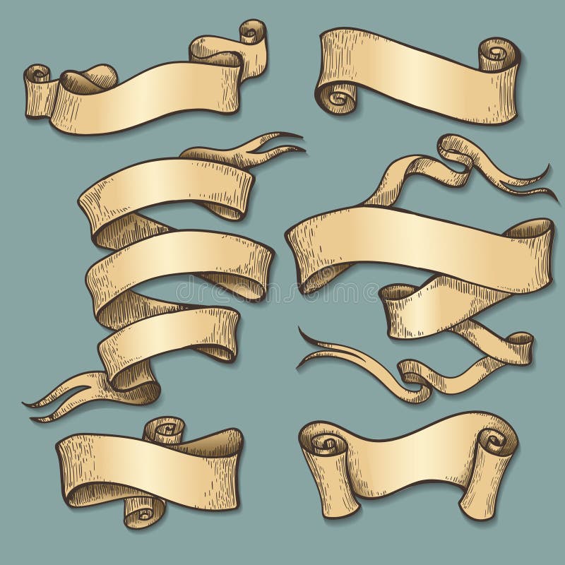Etiquetas antiguas de la textura del papiro de las volutas medievales ilustración del vector Etiquetas antiguas de la textura del papiro de las volutas medievales ilustración del vector