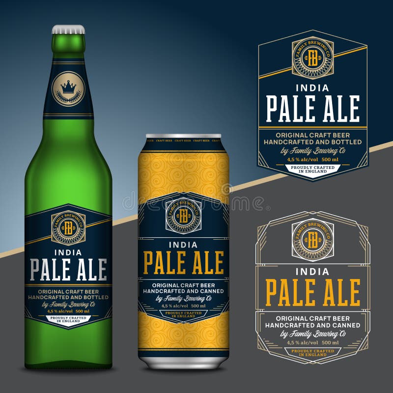 Vector blue and yellow beer labels. Realistic aluminum can and glass bottle mockups. Brewing company branding and identity design elements. Vector blue and yellow beer labels. Realistic aluminum can and glass bottle mockups. Brewing company branding and identity design elements