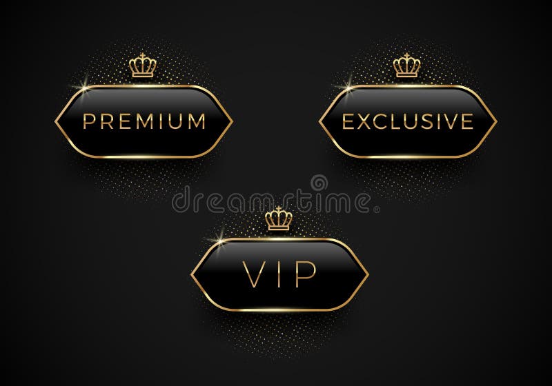 Etiquetas de cristal negras del Vip, superiores y exclusivas con la corona y el marco de oro en un fondo negro Dise?o superior libre illustration Etiquetas de cristal negras del Vip, superiores y exclusivas con la corona y el marco de oro en un fondo negro Dise?o superior libre illustration