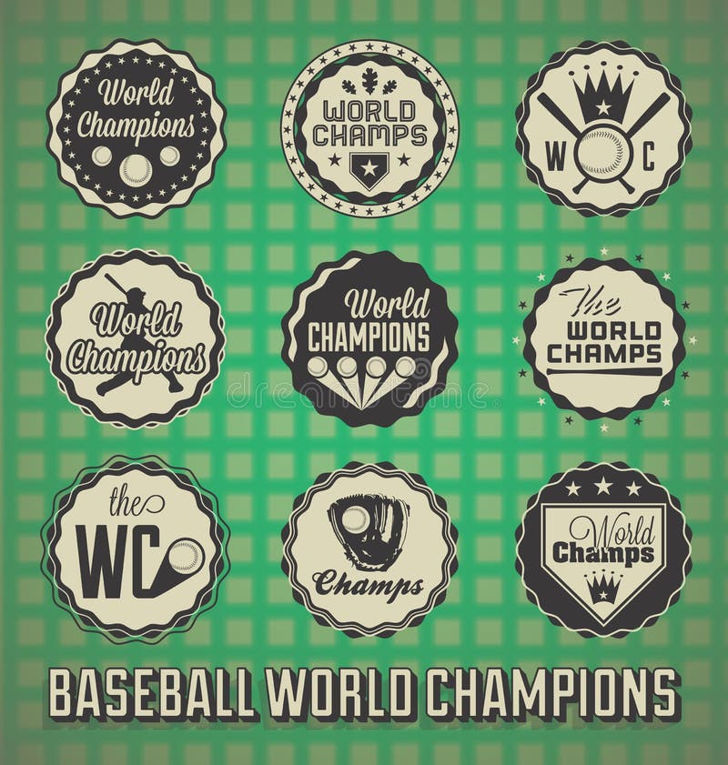 Etiquetas del campeón del mundo del béisbol stock de ilustración Etiquetas del campeón del mundo del béisbol stock de ilustración