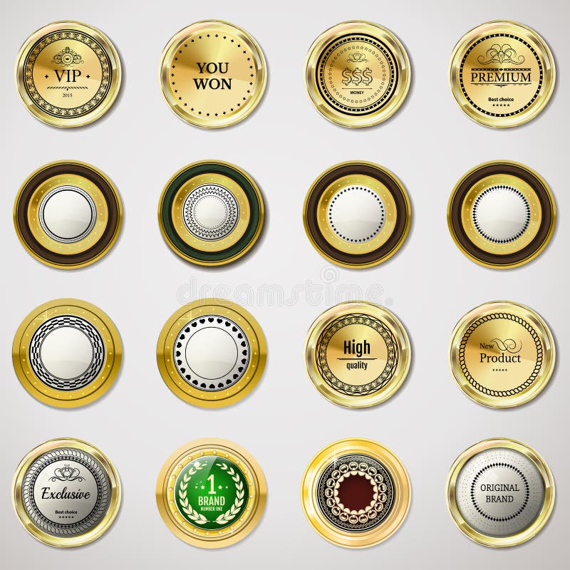Etiquetas del oro de la colección para los sellos del promo Puede ser utilizado para el sitio web, stock de ilustración Etiquetas del oro de la colección para los sellos del promo Puede ser utilizado para el sitio web, stock de ilustración