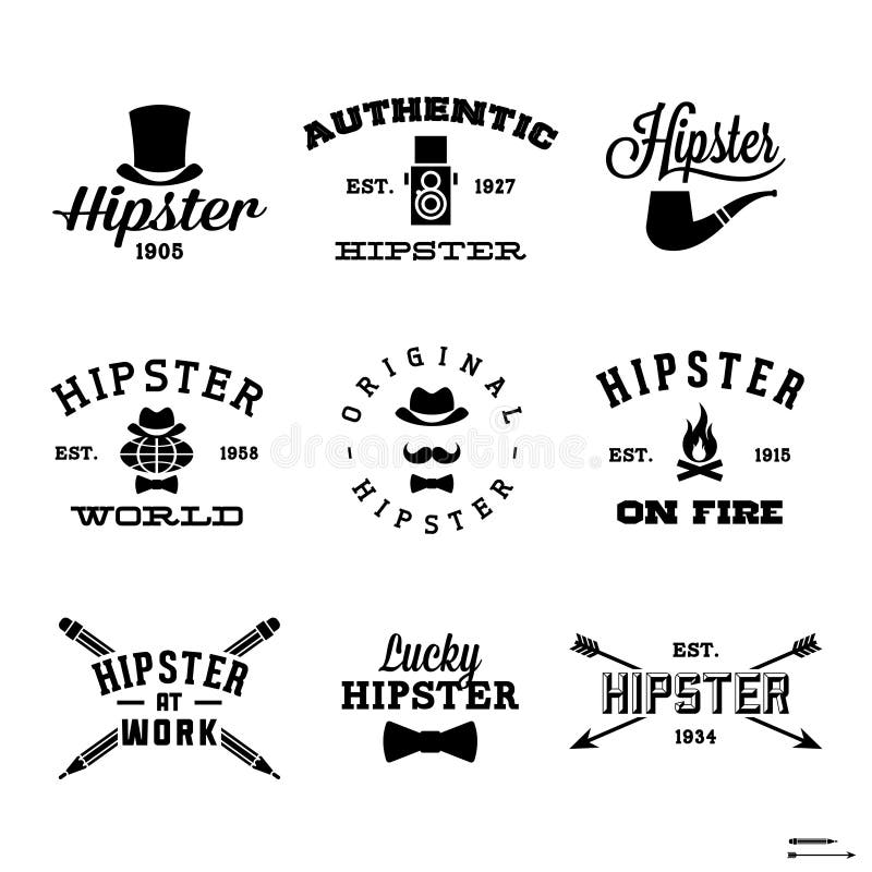 Vintage hipster labels with hat, pipe, fire. Vintage hipster labels with hat, pipe, fire