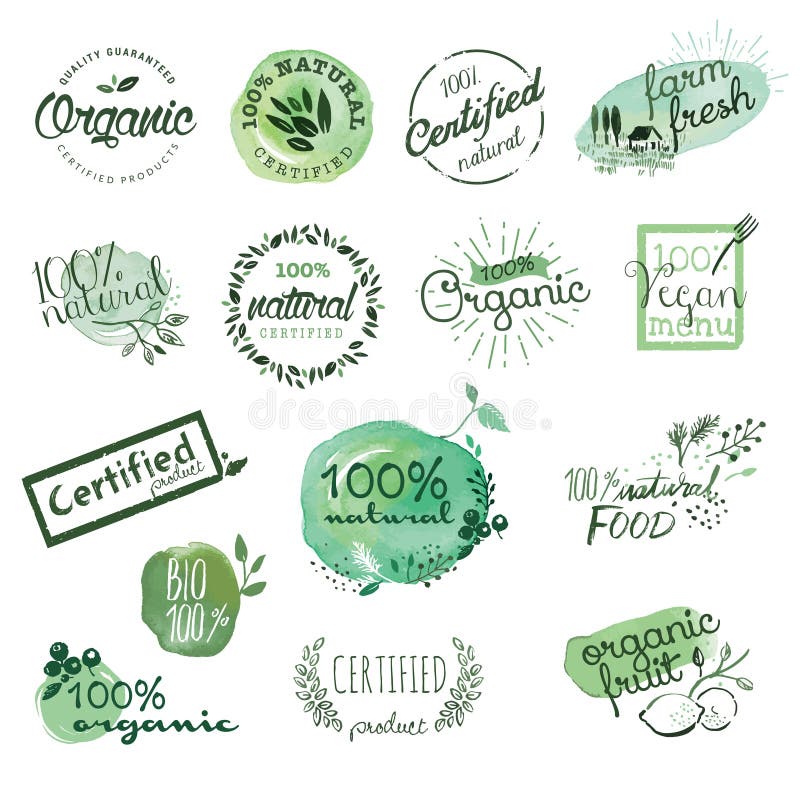 Etiquetas e elementos do alimento biológico ilustração stock Etiquetas e elementos do alimento biológico ilustração stock