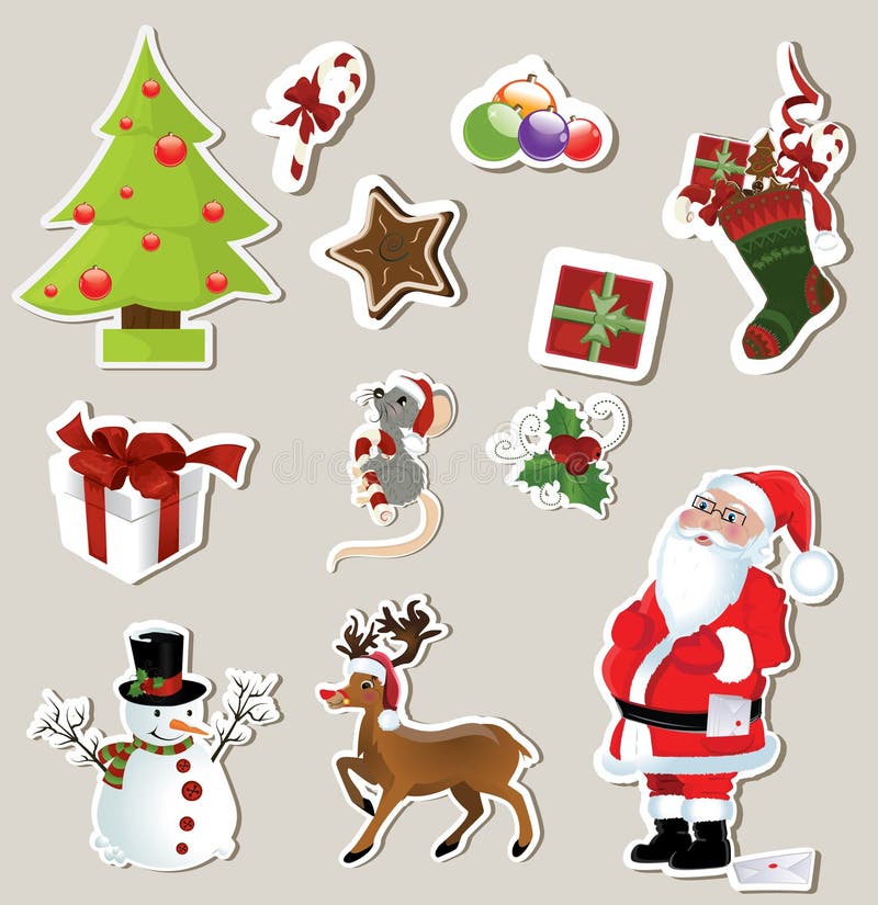 Etiquetas engomadas de la Navidad ilustración del vector Etiquetas engomadas de la Navidad ilustración del vector