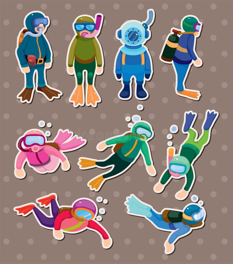 Diver stickers,cartoon vector illustration. Diver stickers,cartoon vector illustration