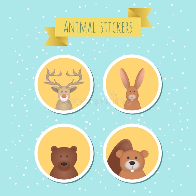 Etiquetas engomadas lindas del animal de la historieta ilustración del vector Etiquetas engomadas lindas del animal de la historieta ilustración del vector