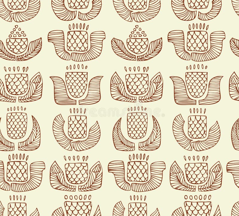 Etnisk modell för kontur med olika blommor, knopp stock illustrationer Etnisk modell för kontur med olika blommor, knopp stock illustrationer