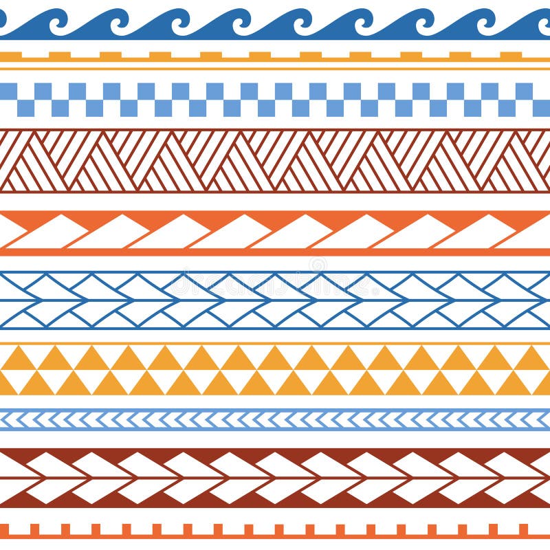 Etnisk sömlös modell för vektor i maori stil Geometrisk gräns med dekorativa etniska beståndsdelar Bl?tt och orange modell royaltyfri illustrationer Etnisk sömlös modell för vektor i maori stil Geometrisk gräns med dekorativa etniska beståndsdelar Bl?tt och orange modell royaltyfri illustrationer