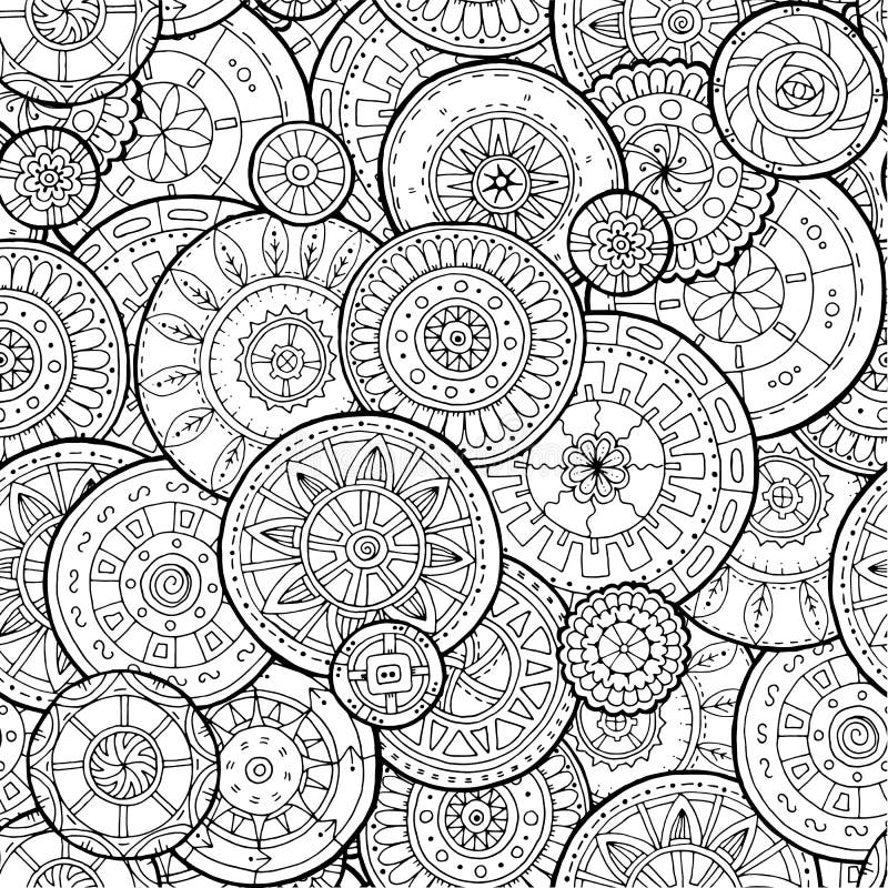 Etniska blom- mandalas, klotterbakgrundscirklar i vektor seamless modell vektor illustrationer