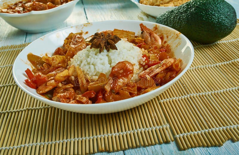 Etouffee  dish found in both Cajun and Creole cuisine typically served with shellfish over rice