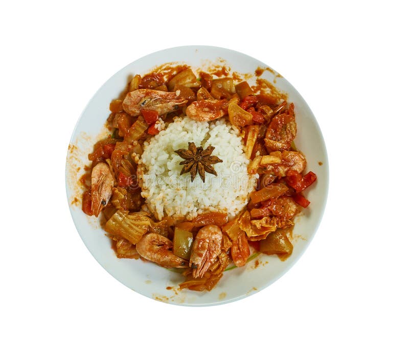 Etouffee  dish found in both Cajun and Creole cuisine typically served with shellfish over rice