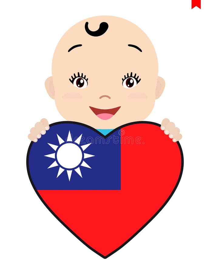 Ett barns eller ett barns leende ansikte och en taiwanflagga i form av ett hjärta. vektor illustrationer