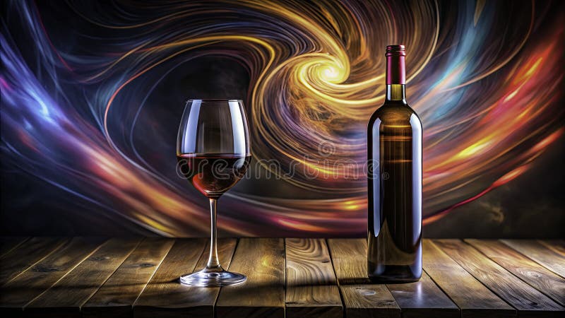 Ett drömliknande stilllivs surreala vinfotografi fångar ett fantastiskt flöde av rött vin i ett glas och stock illustrationer