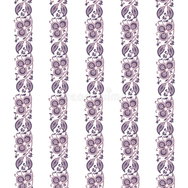 Ett dynamiskt lila och vitt, strippat bakgrundspapper med ett vackert flormönster royaltyfri illustrationer