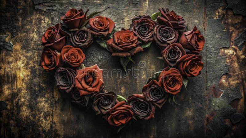 Ett dystert fantastiska hjärta av svart och Crimson Roses Intricate Floral Fortfarande Livet fångad i häpnadsväckande detaljer royaltyfri illustrationer