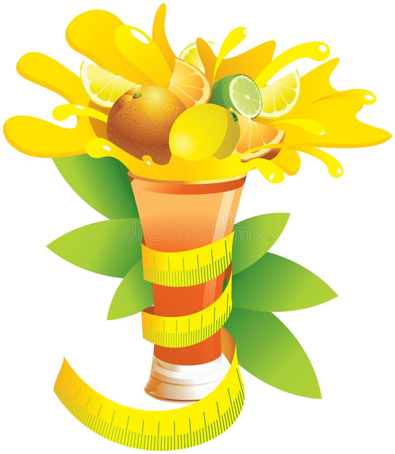 Ett exponeringsglas av citrusfrukt och ett cm royaltyfri illustrationer Ett exponeringsglas av citrusfrukt och ett cm royaltyfri illustrationer