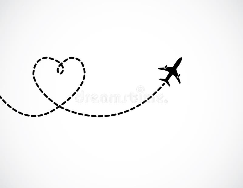 Ett flygplanflyg i den vita himlen som lämnar bak en förälskelse, formade rökslingan royaltyfri illustrationer Ett flygplanflyg i den vita himlen som lämnar bak en förälskelse, formade rökslingan royaltyfri illustrationer