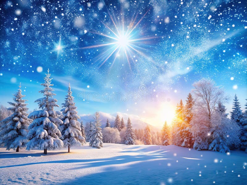 Ett fotorealistiskt vinter Wonderland Sparkling Snowfall på en ljusvinterdag som fångas med häpnadsväckande detaljer och omgivning vektor illustrationer