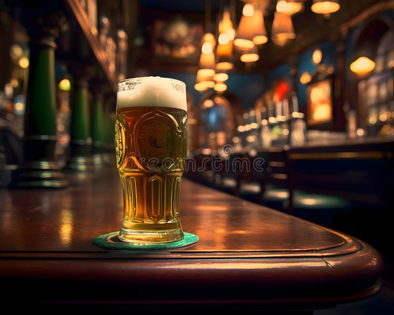 Ett glas färskt öl i en irländsk pub stock illustrationer