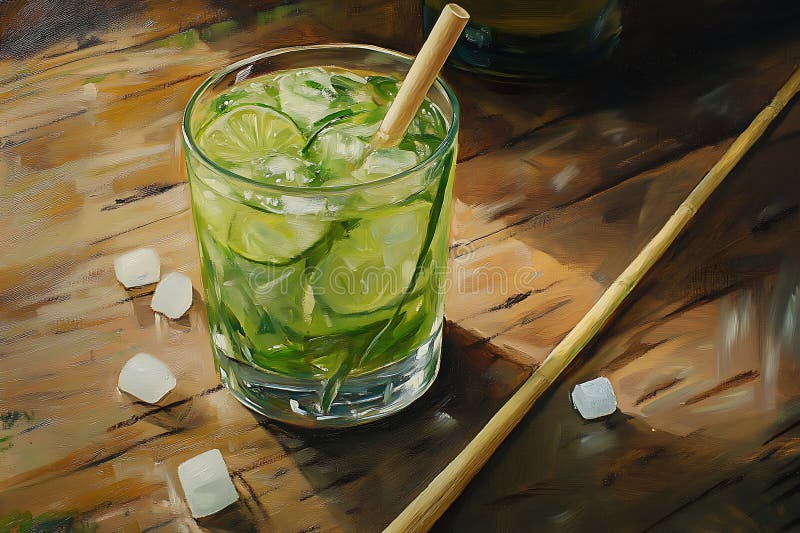 Ett glas för att fräscha kalkdryck med en stråle royaltyfri illustrationer