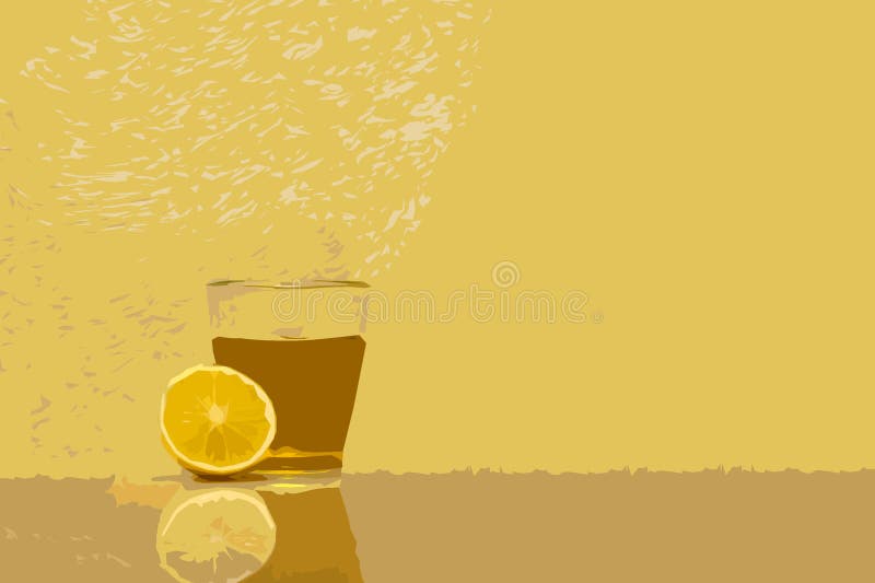 Ett glas te och en halv citron stock illustrationer