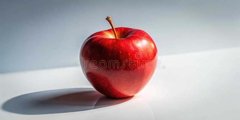 Ett glödande surrealistiskt äpple mot en pristine vit canvas ett drömliknande liv med konstnärliga fotorealistiska detaljer stock illustrationer