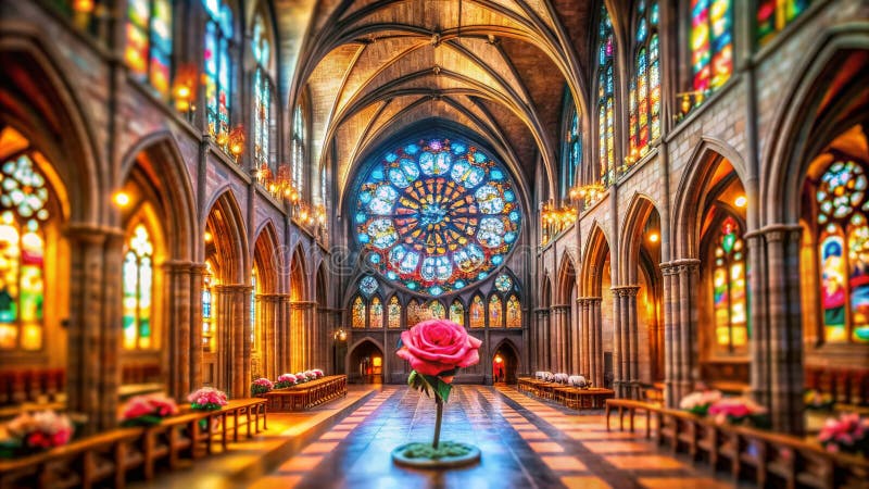 Ett häpnadsväckande miniatyrkatedraltak som innehåller detaljer om inttrikat och målat glasfönster som fångats i TiltShift-fotogra royaltyfri illustrationer