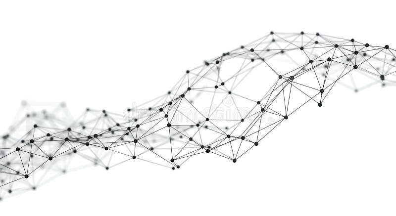 Ett komplext 3D-geometriskt nätverk bestående av sammankopplade svarta punkter och stock illustrationer