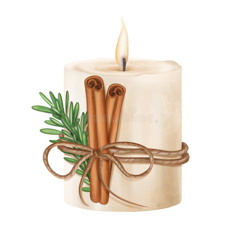Ett ljus som är dekorerat med kanel och fir twig. Naturligt återvinningsbart material av ekologiskt nyttigt julhus stock illustrationer