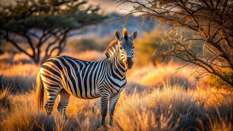 Ett minimalistiskt intryck av en Burchells zebra på den sydafrikanska savannen. Fantastisk djurlivsfotografering fångad med royaltyfri illustrationer