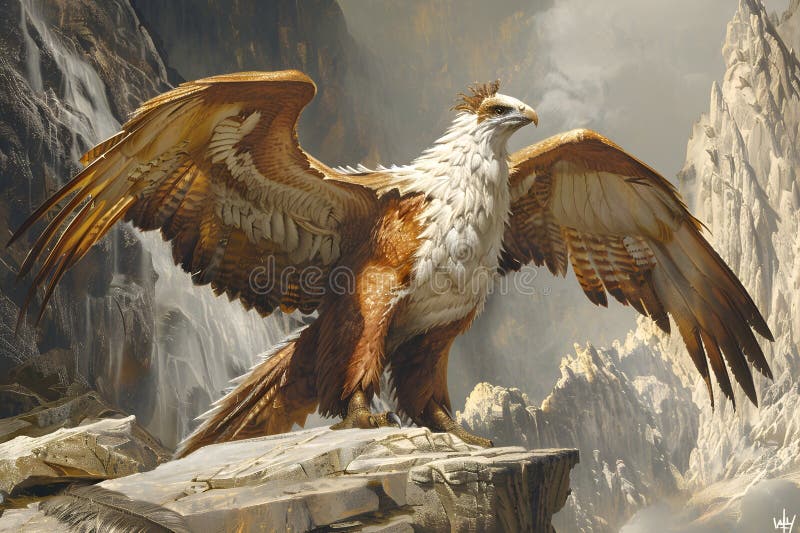 Ett mystiskt griffin som genomsyras av en kragisk klippa stock illustrationer