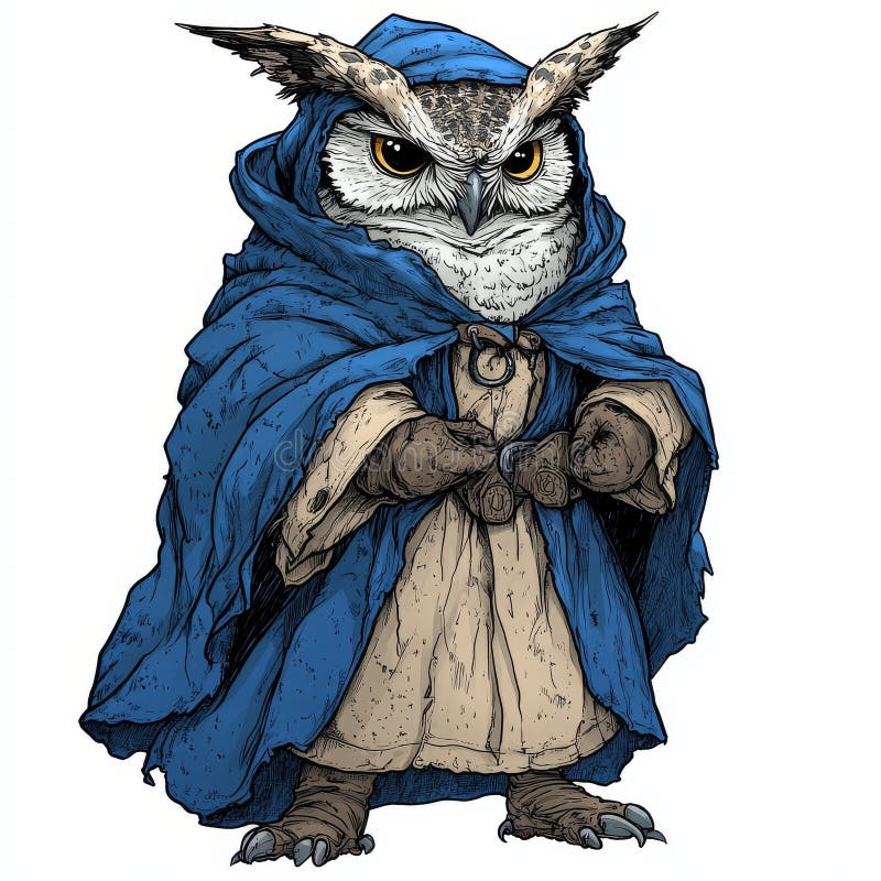 Ett mästerverk i vattenfärg är den vackra målningen Majestic Owl i Celestial Robe royaltyfria foton