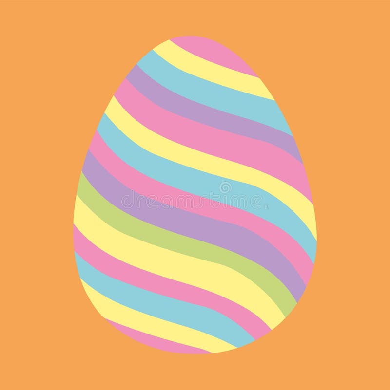 Ett påskägg med regnbåge, färgade diagonalband i pastellskuggor på orange bakgrund royaltyfri illustrationer