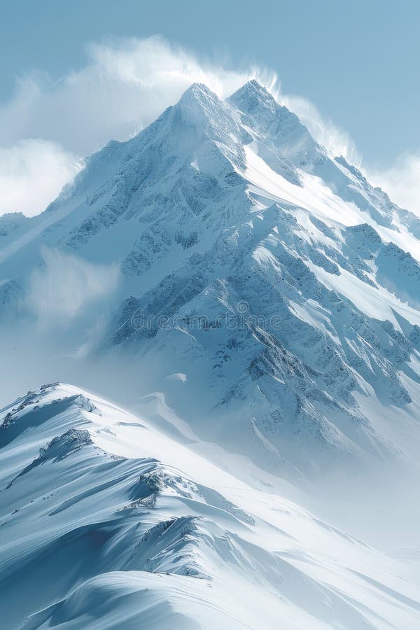 A snow covered mountain with a large amount of snow on it AI generated. A snow covered mountain with a large amount of snow on it AI generated