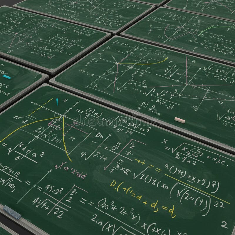 Ett stort antal kretskort med komplexa matematiska ekvationsdiagram och vektor illustrationer