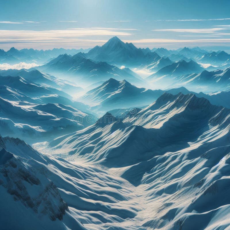 Ett stort snölandskap under en skarp blå himmel på en ljus vinterdag royaltyfri illustrationer