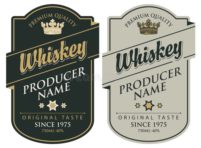 Etykietki dla whisky z inskrypcją i koroną