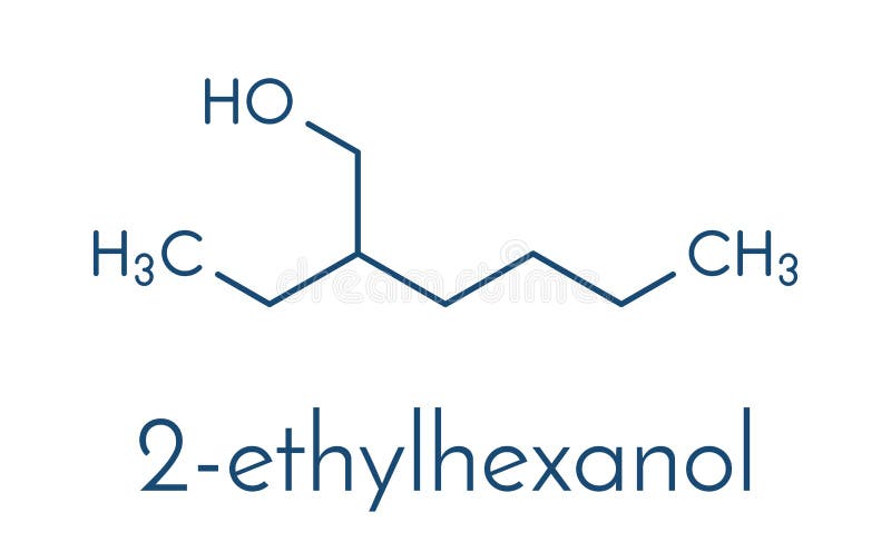 2-etylhexanol-2-eh-molekyl. som används som lösningsdoftkomponent och kemisk prekursor. skelettformel. royaltyfri illustrationer