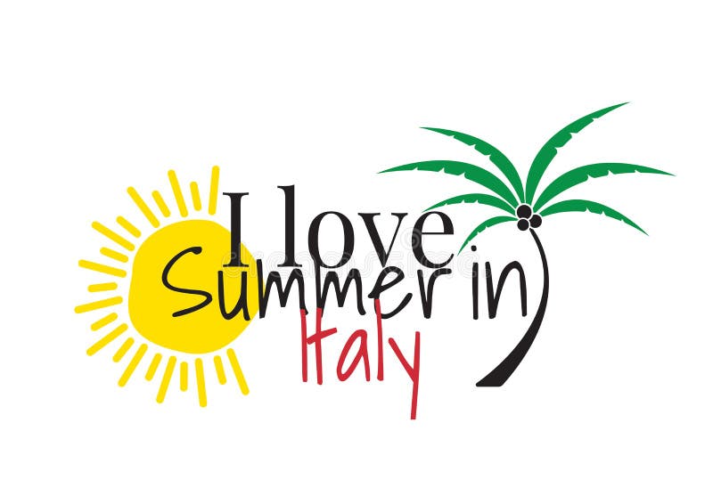 Eu amo o verão em Itália, exprimindo o projeto, decalques da parede, Art Decor isolei-me no fundo branco ilustração stock Eu amo o verão em Itália, exprimindo o projeto, decalques da parede, Art Decor isolei-me no fundo branco ilustração stock