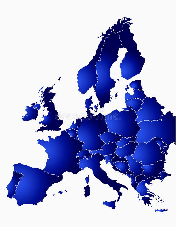 Political map of europe in blue. Political map of europe in blue