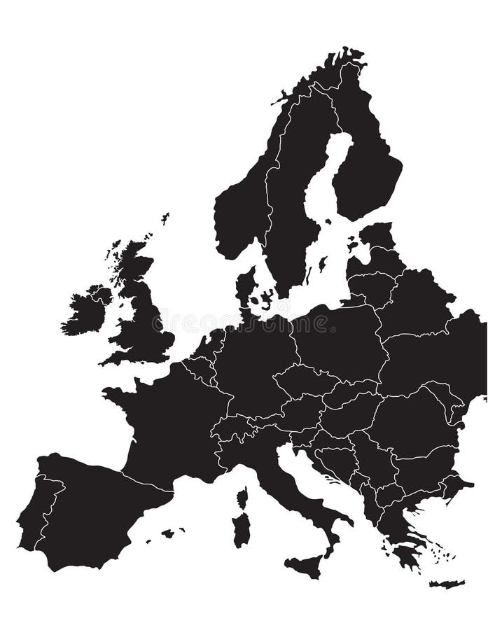 Political map of europe in black. Political map of europe in black