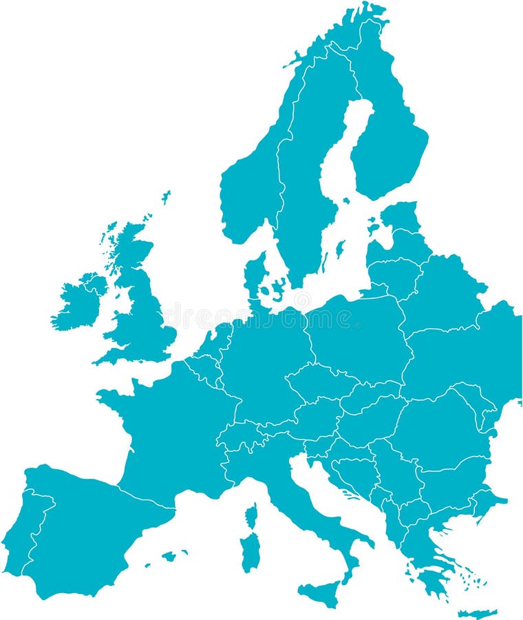 Political map of europe in blue. Political map of europe in blue