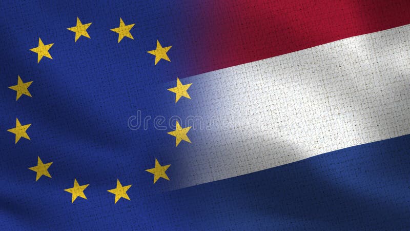 EU And Netherlands Realistic Half Flags Together Stock Illustration ...