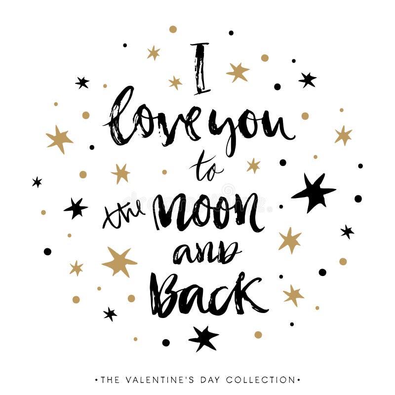 Eu te amo à lua e à parte traseira Cartão caligráfico do dia de Valentim
