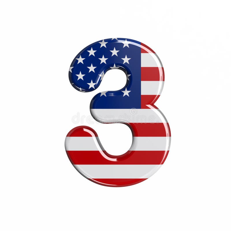 EUA número 3 - 3d dígito de bandeira americano - Modo de vida americano, política ou conceito econômico